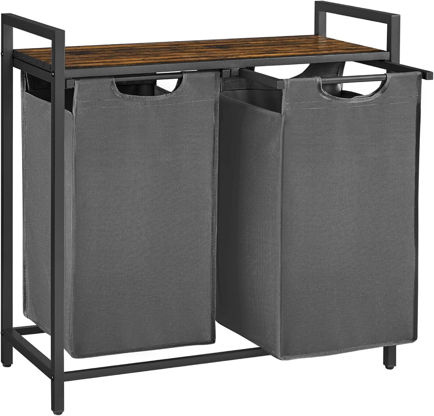 Washing Basket, Laundry Basket, 2 Compartment Laundry Basket, Removable Washing Bags, 2 x 46L, Rustic Brown and Grey, VASAGLE