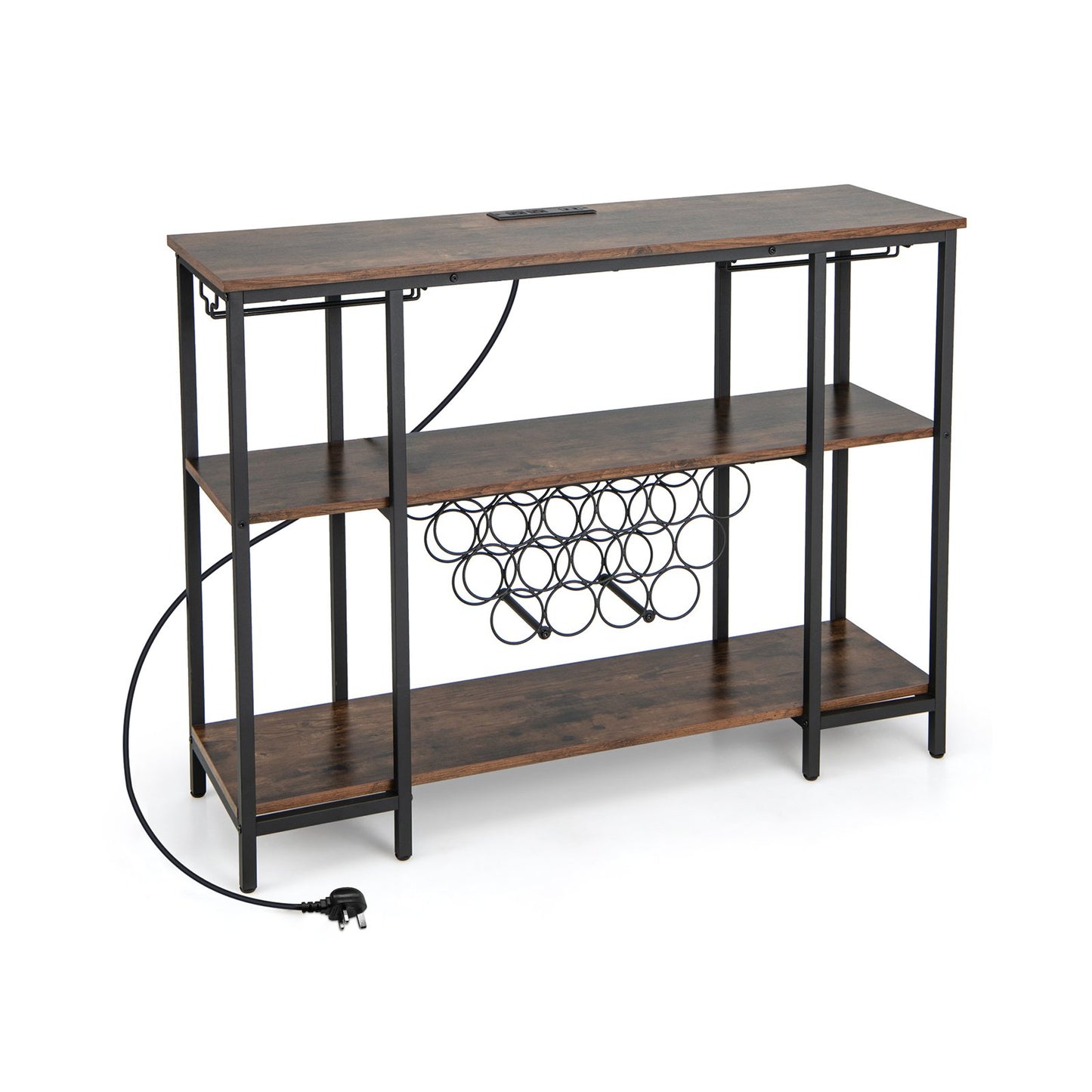 Wine Bar Cabinet Wine Rack with Bottle Racks and Storage Shelves-Brown, Costway, 3