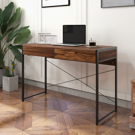 Wooden Study Computer Desk with 2 Drawers, 112 x 48 x 76cm -Brown, Costway, 2