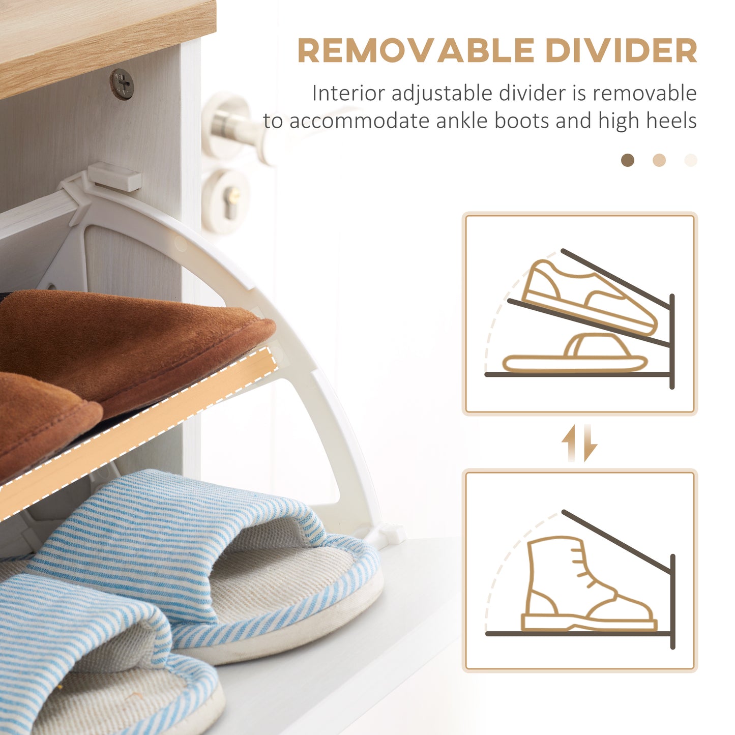 Narrow Shoe Cabinet, Slim Shoe Storage Cabinet with 3 Flip Drawers and Adjustable Shelves, 12 Pair of Shoes Organizer for Hallway, Entryway, White, HOMCOM, 6