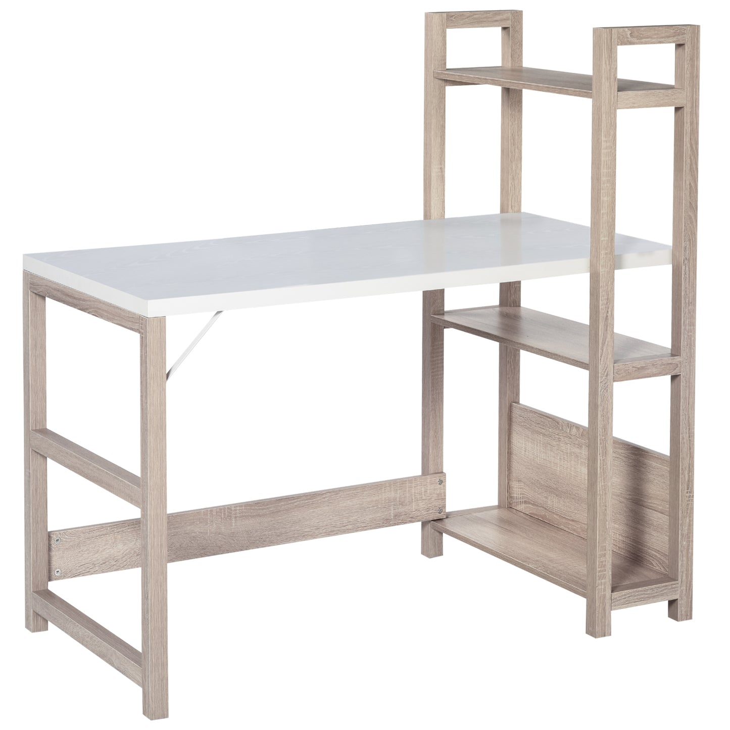Computer Desk with 3 Tier Storage Shelves on Left or Right, 120cm Writing Table for Home Office, Study, Bedroom, White and Oak, HOMCOM, 1