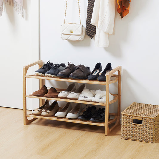 3-Tier Shoe Rack, Bamboo Shoe Storage Organizer with Slatted Shelves, Free Standing Shoe Shelf Stand for 9 Pairs of Shoes for Entryway, Hallway, Natural, HOMCOM, 2
