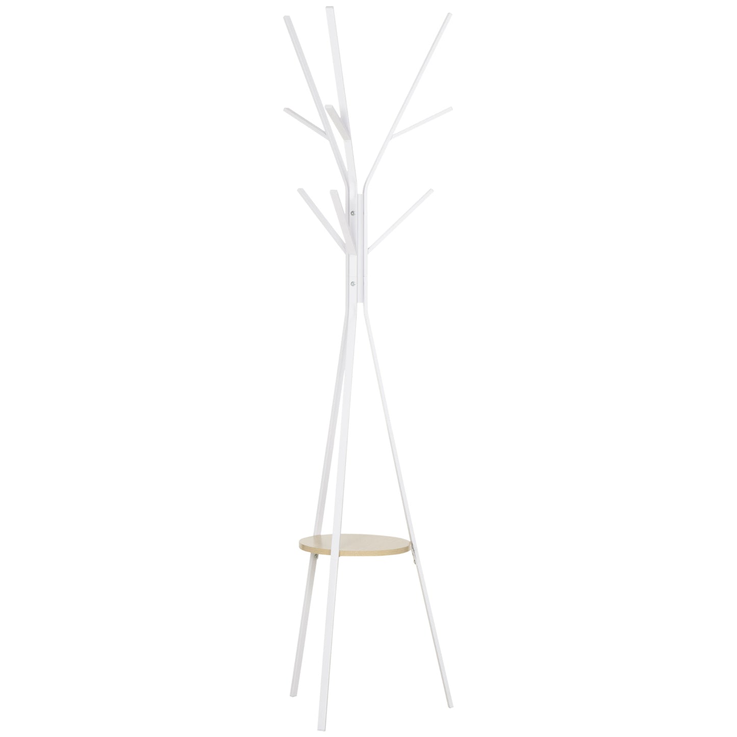 Freestanding Metal Coat Rack Stand 9 Hooks Clothes Tree with 1 Shelf Hat Display Hall Tree Hanger Bag Umbrella Hanging Organiser White, HOMCOM, 1