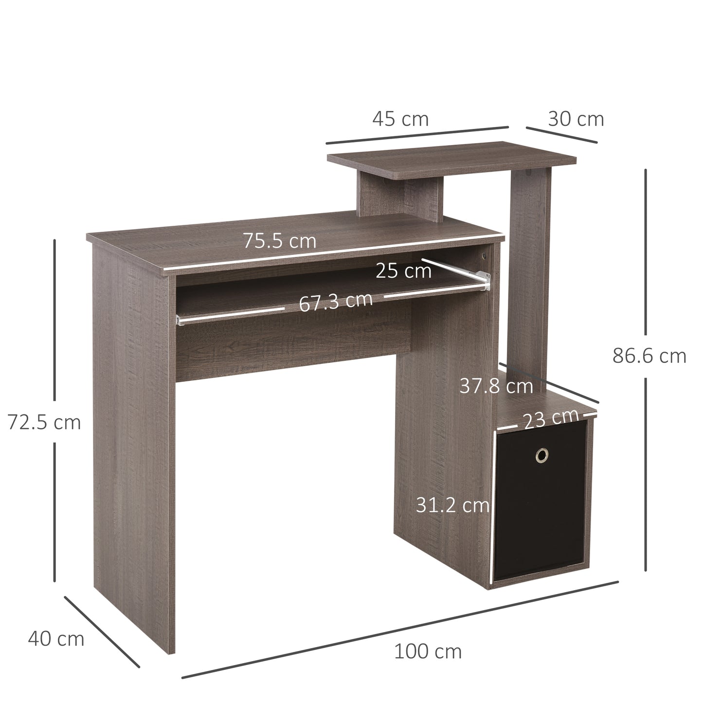 Computer Desk with Sliding Keyboard Tray Storage Drawer Shelf Home Office Workstation Grey, HOMCOM, 3