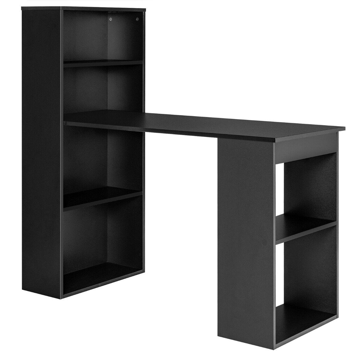 Modern 3-in-1 Wooden Computer Desk with 6-Tier Storage Bookshelves-Black, Costway, 1