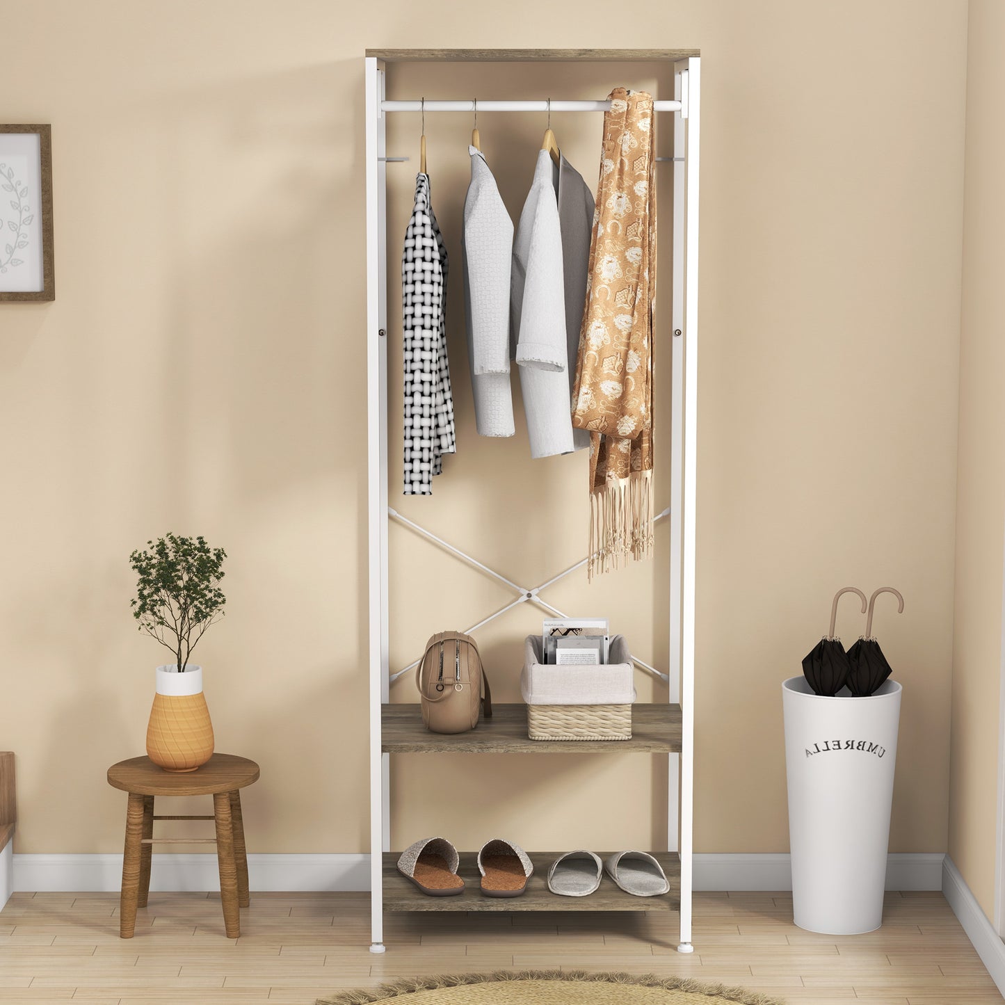 Hallway Coat Rack and Shoe Bench Tree - Grey, HOMCOM, 6