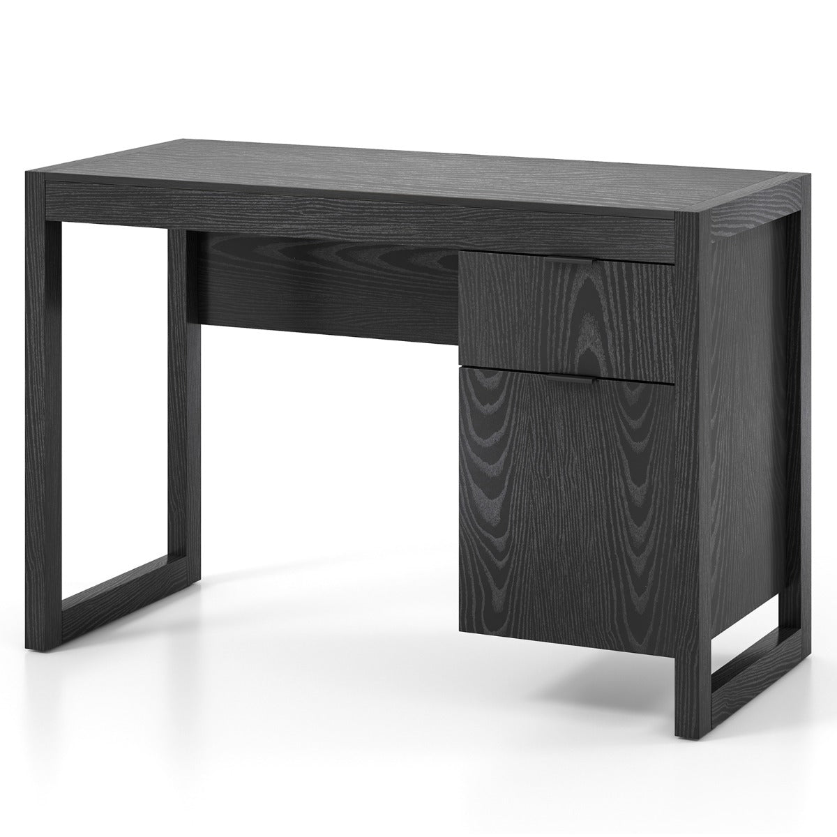 Wooden Computer Desk with Drawer and Cabinet-Black, Costway, 4