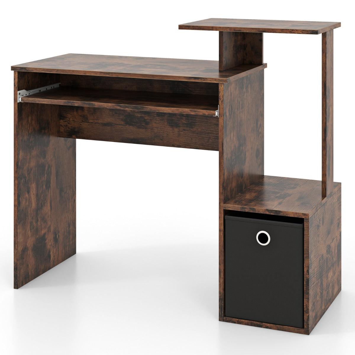 Space-saving Computer Desk with Open Shelf and Fabric Storage Drawer-Rustic Brown, Costway, 5