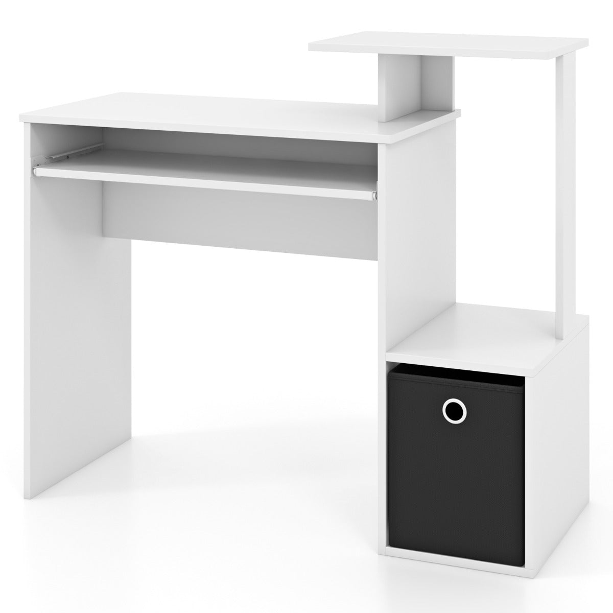 Space-saving Computer Desk with Open Shelf and Fabric Storage Drawer-White, Costway, 5