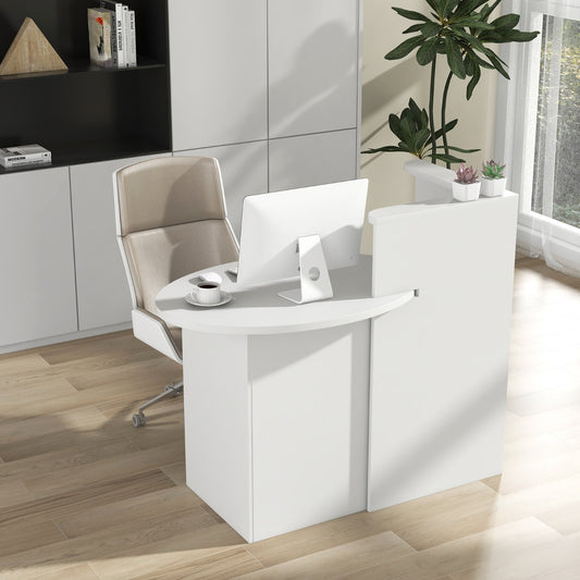 Corner Front Reception Counter Desk with Lockable Drawer-White, Costway, 2