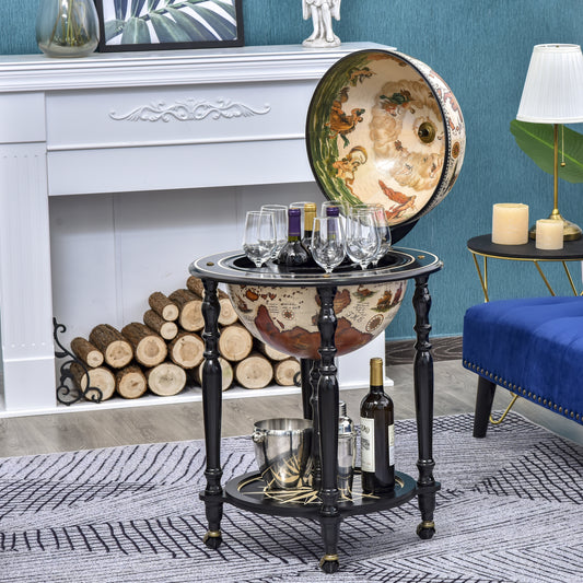 Unique Globe Drinks Cabinet Wood Frame 3 Compartments Bottles Glasses w/ Bottom Shelf 4 Wheels Elegant Antique Movable Safe Storage Presentation Wine Alcohol Beverage Trolley Brown Beige, HOMCOM, 2