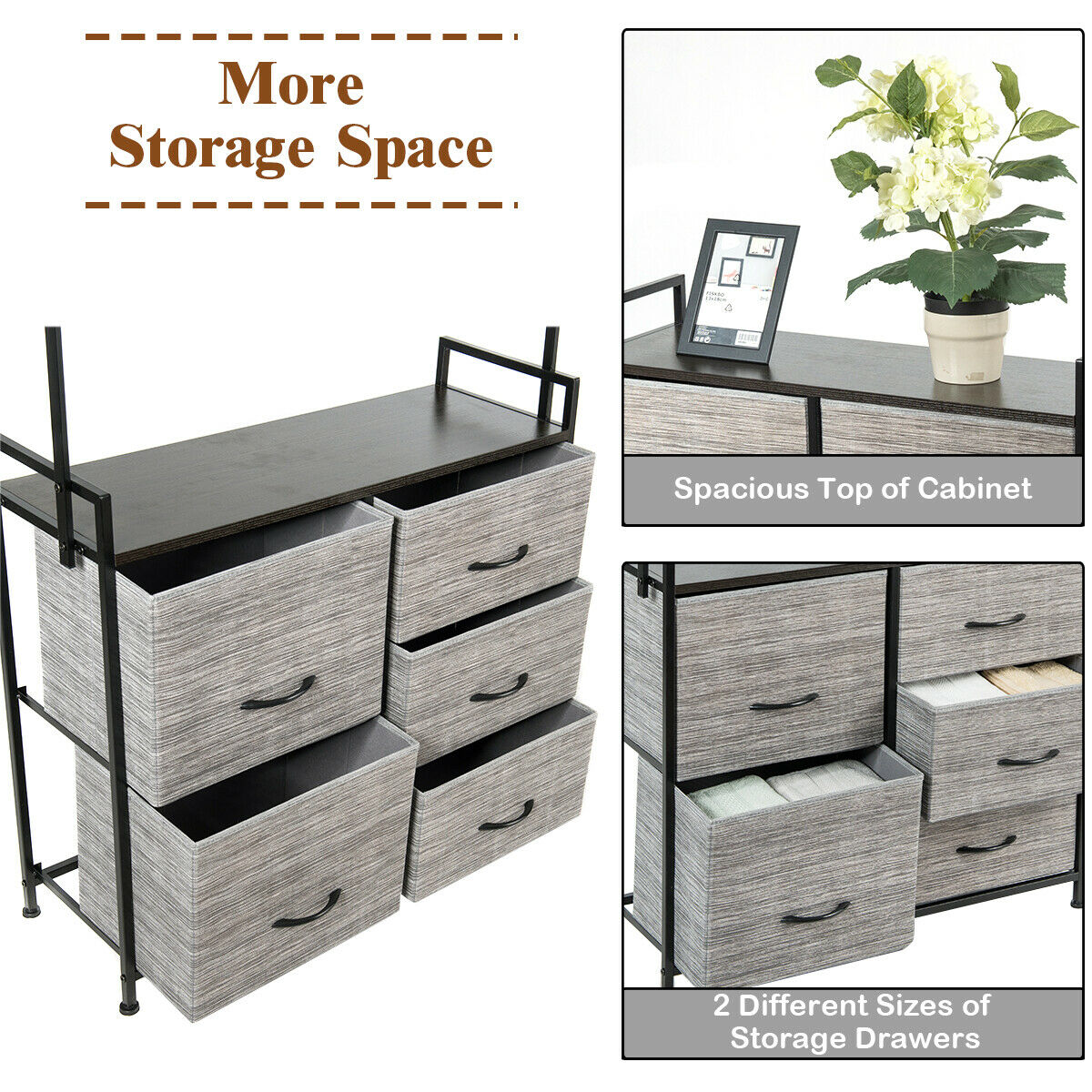 Fabric Storage Organizer with Clothes Rack and Drawers, Costway, 5