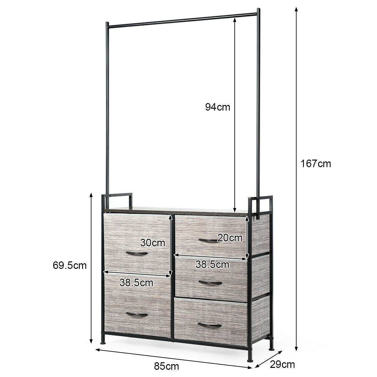 Fabric Storage Organizer with Clothes Rack and Drawers, Costway, 4