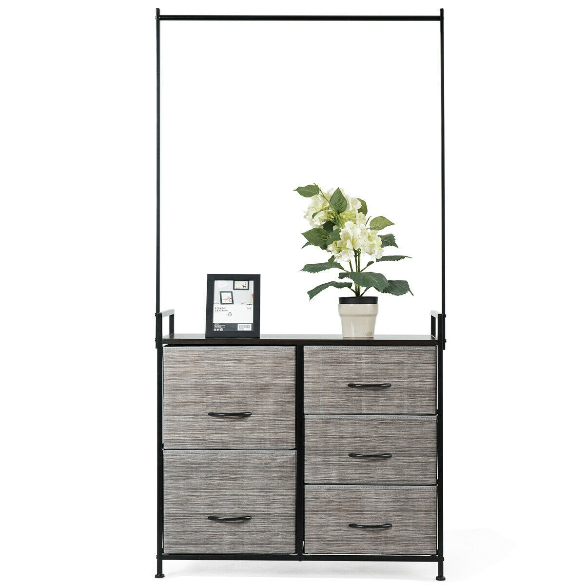 Fabric Storage Organizer with Clothes Rack and Drawers, Costway, 1