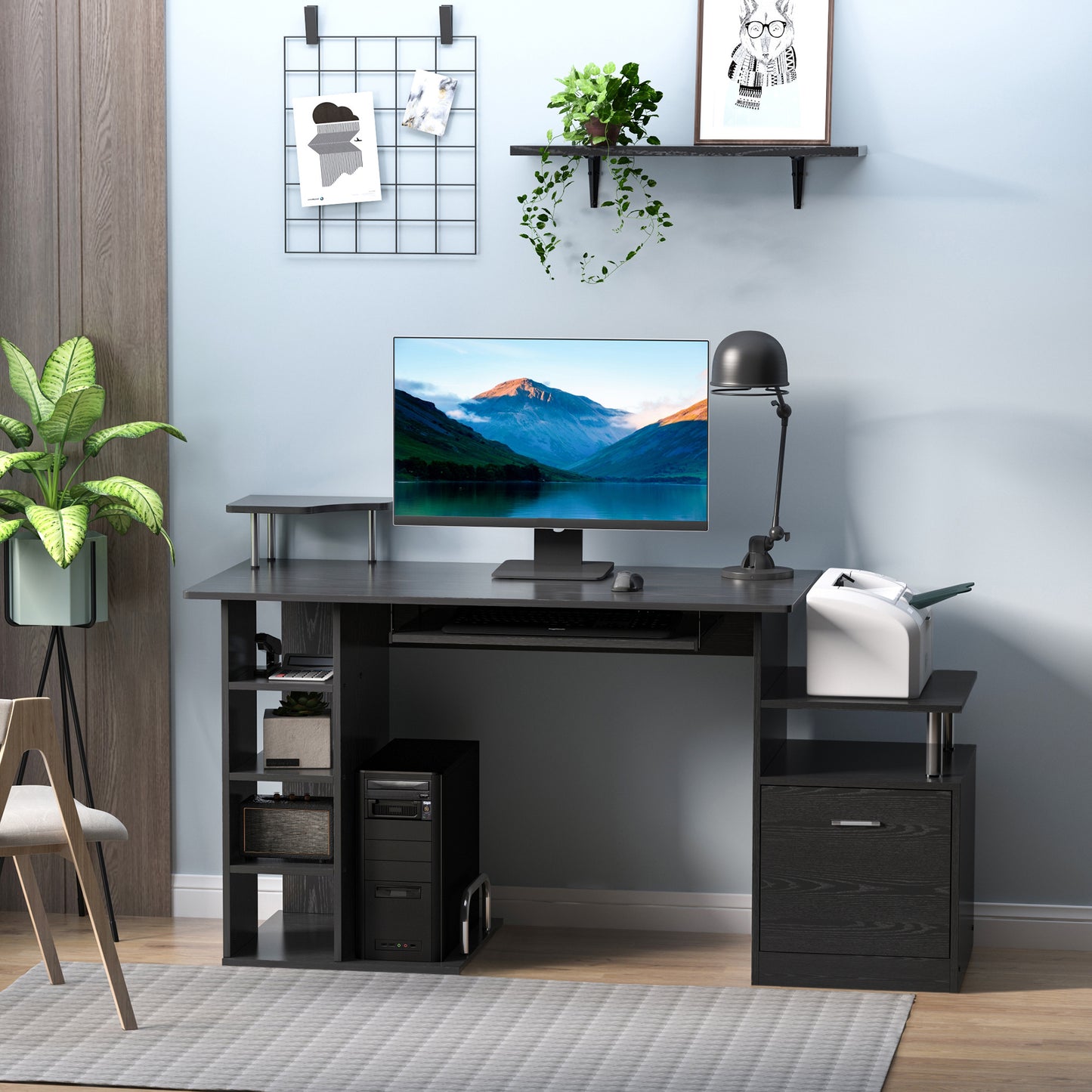 Computer Desk PC Workstation with Drawer Shelves CPU Storage Rack Home Office Furniture 152 x 60 x 88cm (BLACK), HOMCOM, 2