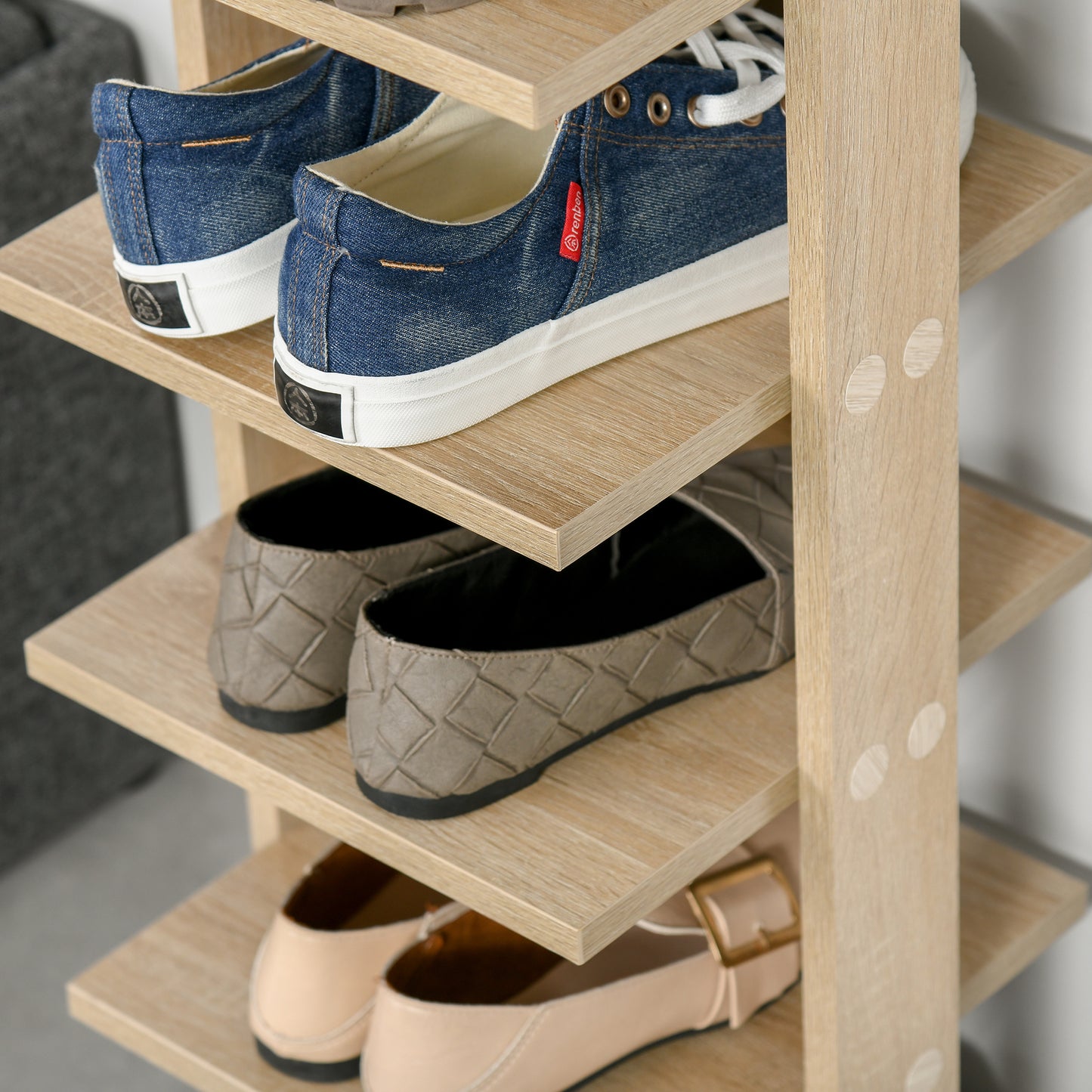 7 Tier Shoe Rack Organizer Storage Shelf Wooden Display Cabinet for Entryway Living Room Bedroom Oak, HOMCOM, 7