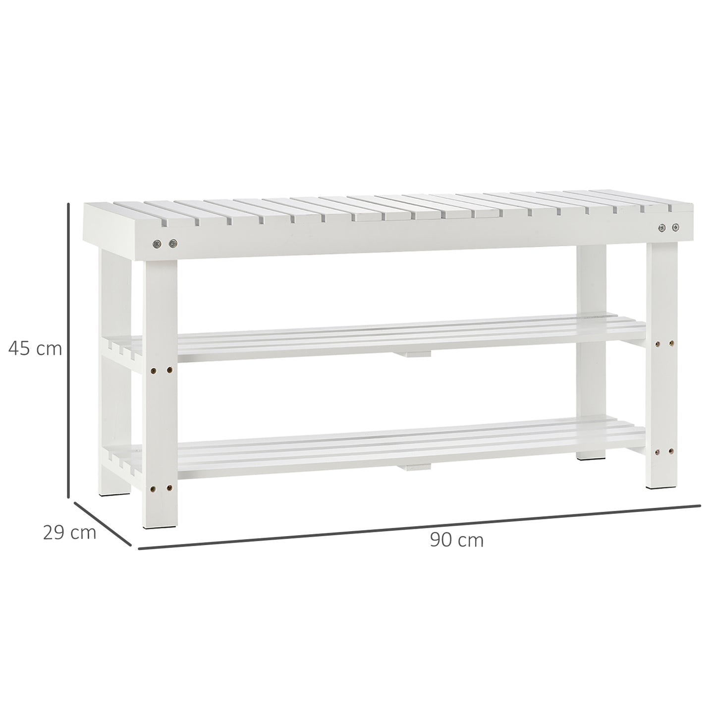 Shoe Bench, 3-Tier Wooden Shoe Rack with Hidden Storage Compartment, Slatted Shelves, Home Storage Unit, Hallway Furniture, White, 90L x 29W x45H cm, HOMCOM, 3
