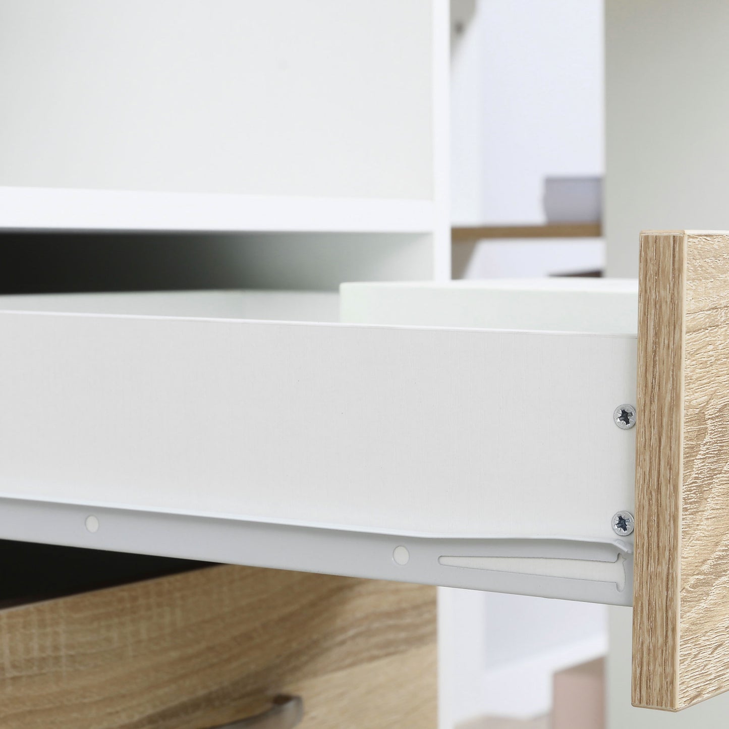 Computer Desk with Drawers and Storage Shelves, Reception Desk, Study Workstation for Home Office, 137 x 55 x 92cm, Oak and White, HOMCOM, 8