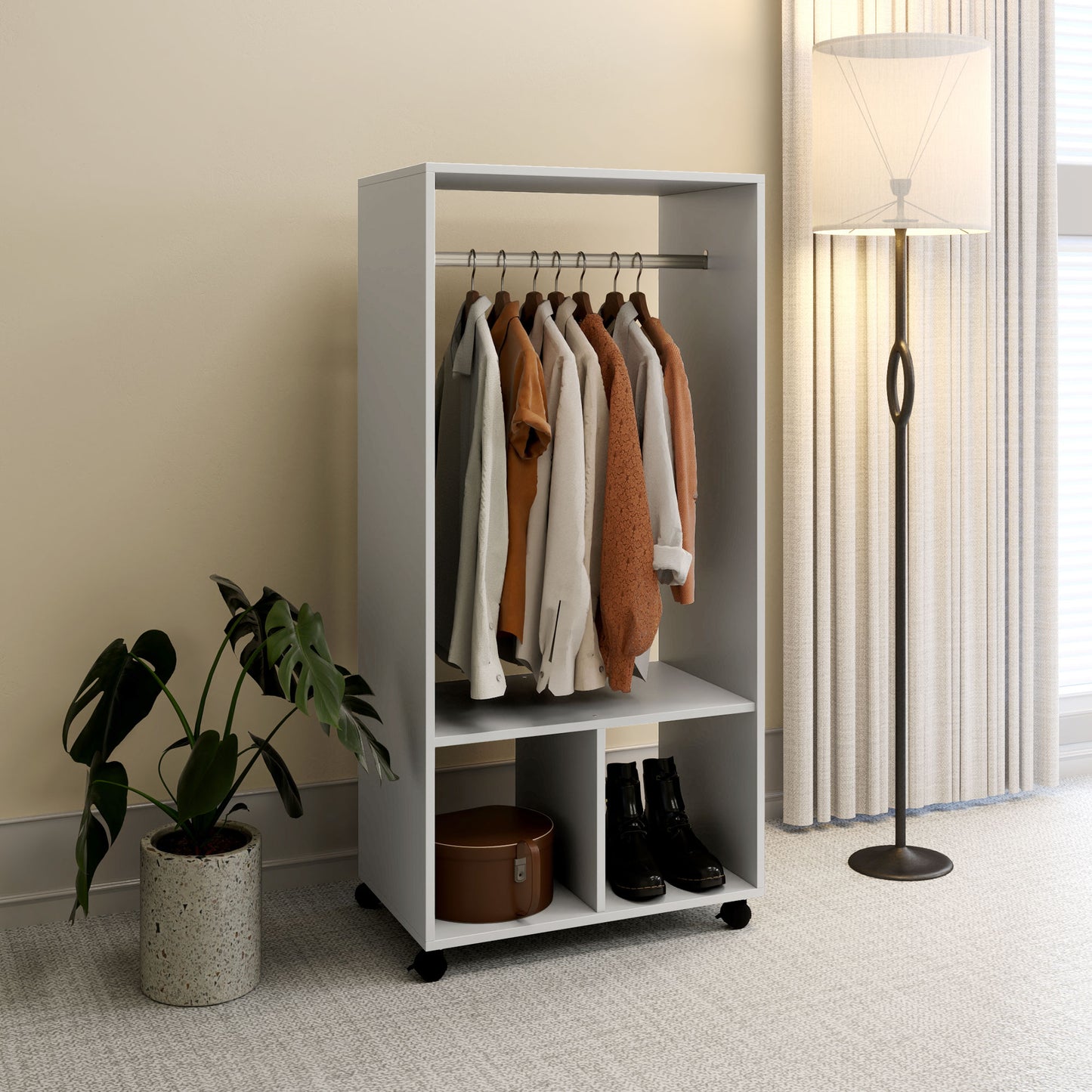 Open Wardrobe for Bedroom, Small Wardrobe on Wheels with Clothes Rail, Storage Shelves, Mobile Garment Rack for Clothes Storage, Cloakroom, Hallway, Grey, HOMCOM, 8