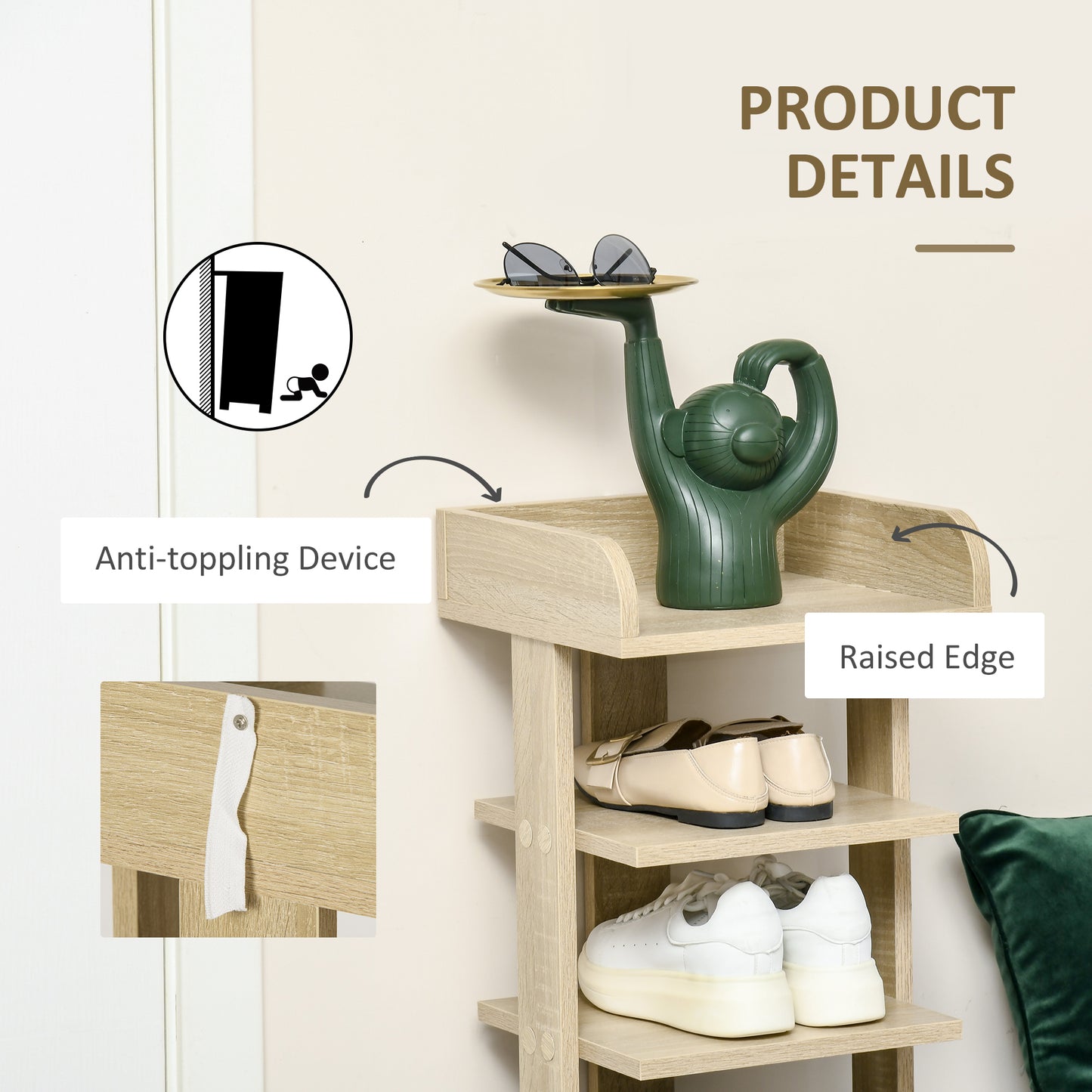 7 Tier Shoe Rack Organizer Storage Shelf Wooden Display Cabinet for Entryway Living Room Bedroom Oak, HOMCOM, 5