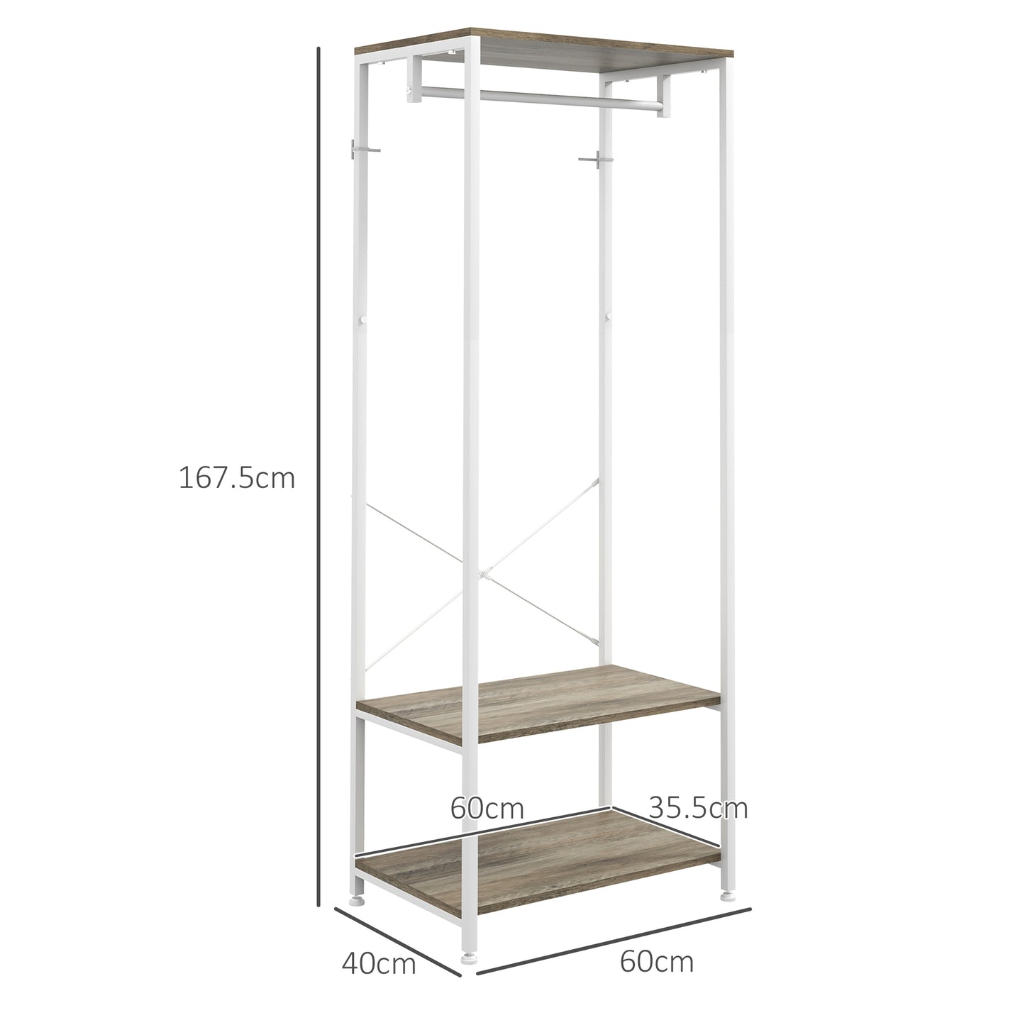 Hallway Coat Rack and Shoe Bench Tree - Grey, HOMCOM, 3