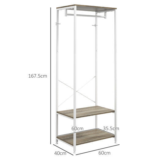 Hallway Coat Rack and Shoe Bench Tree - Grey, HOMCOM, 3