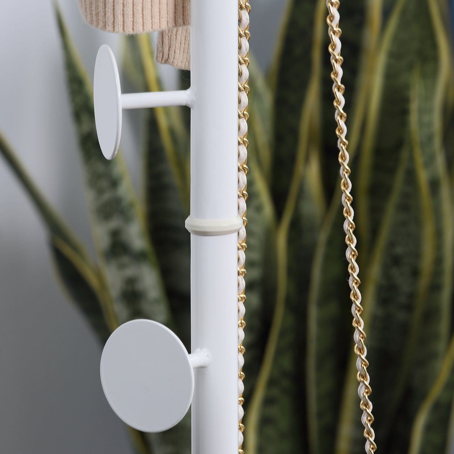 Coat Rack Free Standing Hall Tree with 8 Round Disc Hooks for Clothes, Hats,Purses, Steel Entryway Coat Stand with Marble Base for Entryway, Living Room, Bedroom, White, HOMCOM, 9