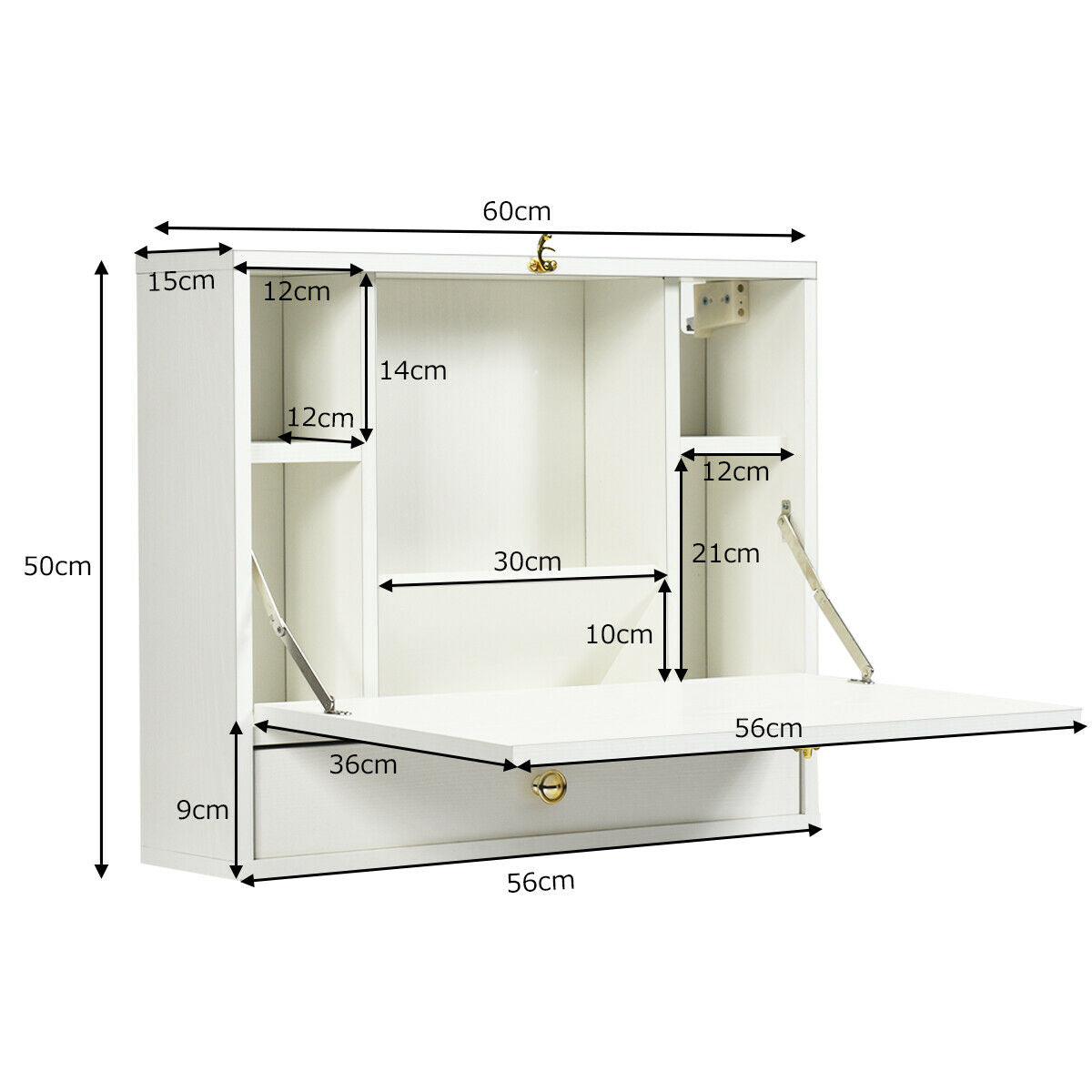 Wall Mounted Foldable Multi-functional desk Wooden Cabinet-White, Costway, 4