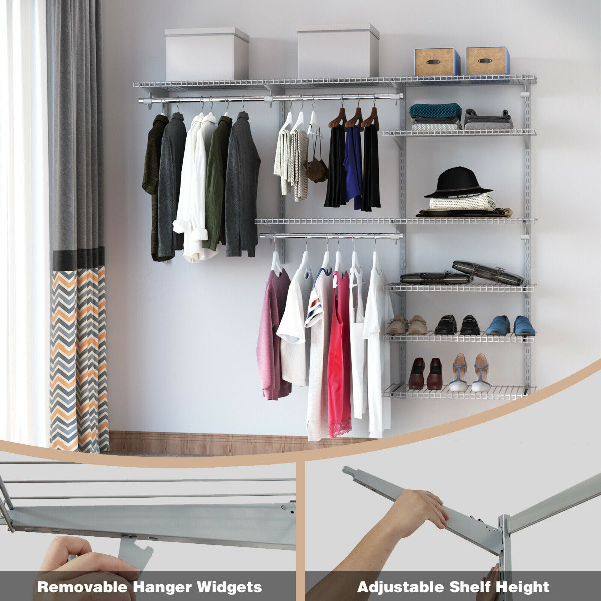 Wall Mounted Closet System with Hanging Rod for Bedroom, Costway, 6