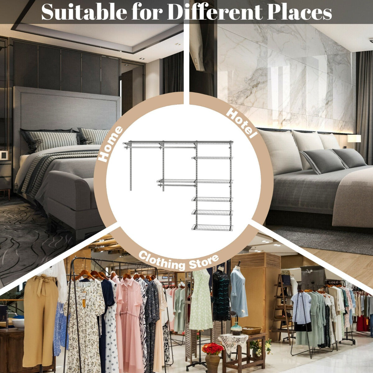 Wall Mounted Closet System with Hanging Rod for Bedroom, Costway, 7