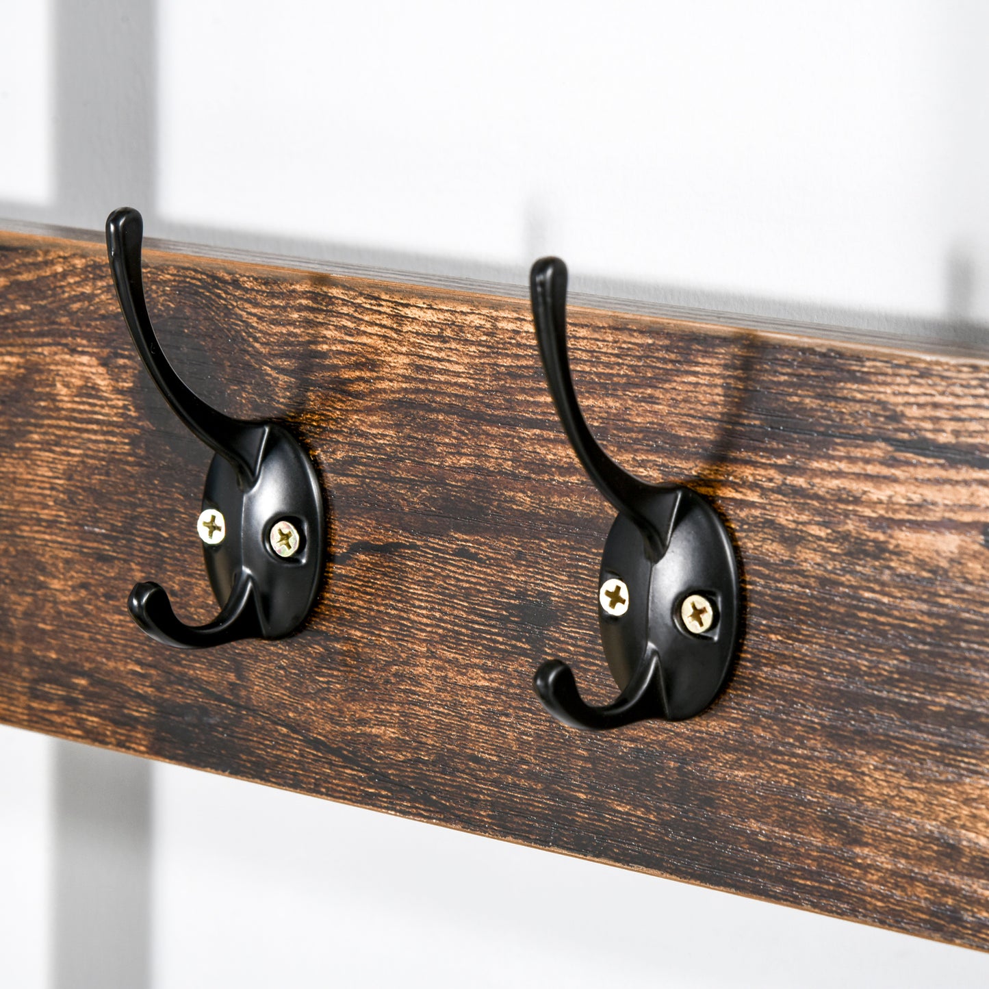 Coat Rack Stand, Free Standing Hall Tree, Coat Stand with Hooks, Bench and Shoe Rack, 100cm x 40cm x 184cm, Industrial Style, Rustic Brown and Black, HOMCOM, 8