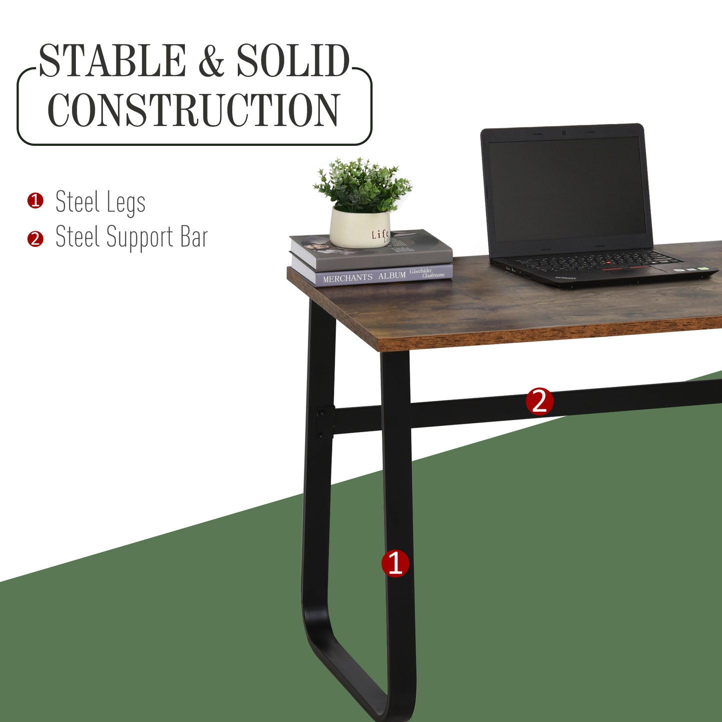Computer Desk, Small Home Office Desk, Industrial Study Workstation with Metal Frame, 115 x 58 x 74.5cm, Rustic Brown and Black, HOMCOM, 7