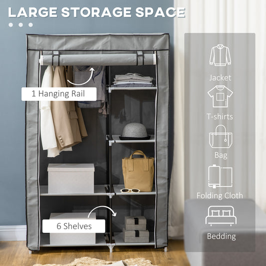 Fabric Wardrobe, Portable Wardrobe with 6 Shelves, 1 Hanging Rail, Foldable Closets, 103 x 43 x 162.5 cm, Light Grey, HOMCOM, 4