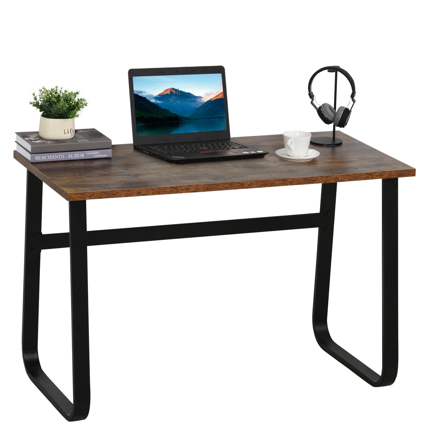 Computer Desk, Small Home Office Desk, Industrial Study Workstation with Metal Frame, 115 x 58 x 74.5cm, Rustic Brown and Black, HOMCOM, 1