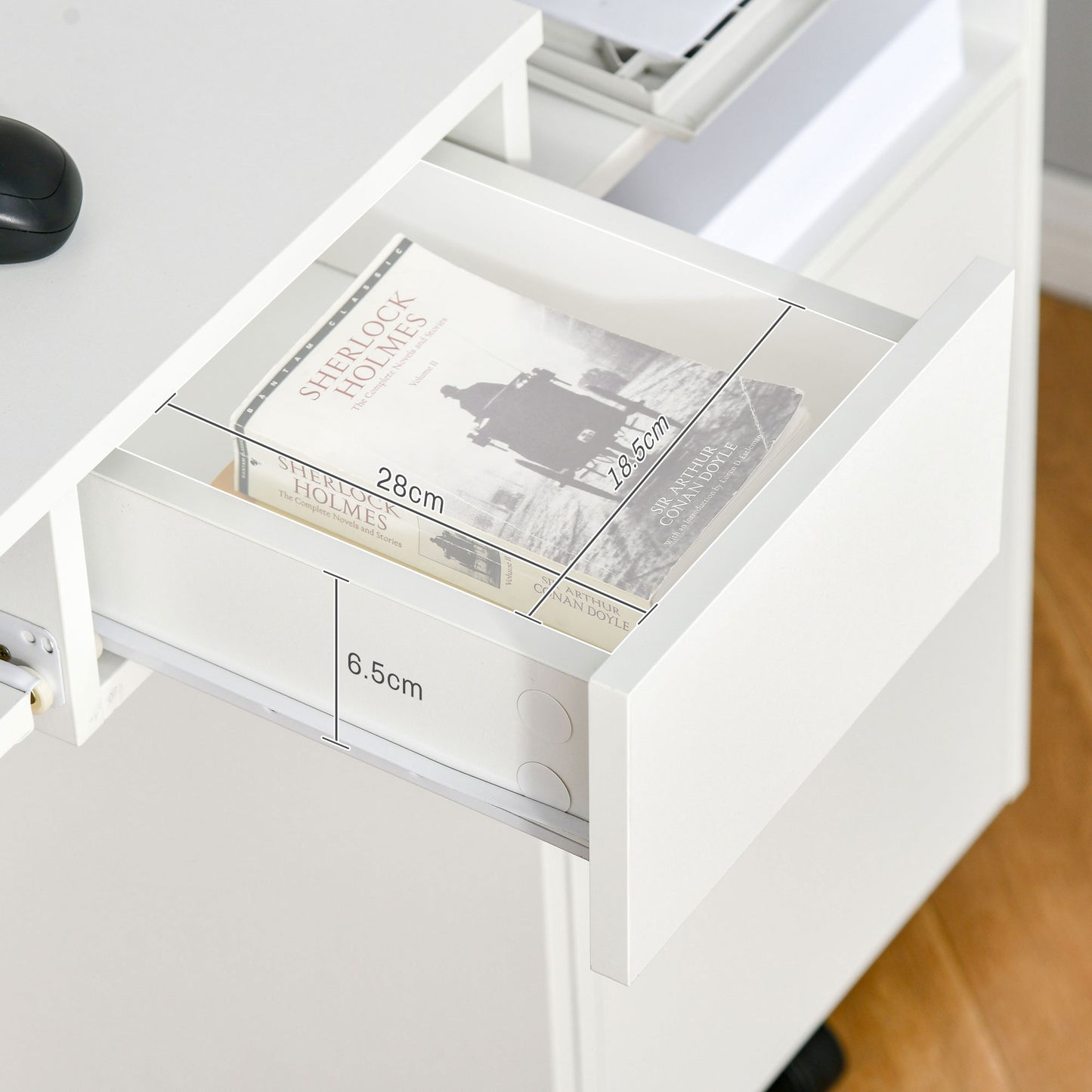 Compact Computer Table with Keyboard Tray Drawer Study Office Working Writing Desk, White, HOMCOM, 9