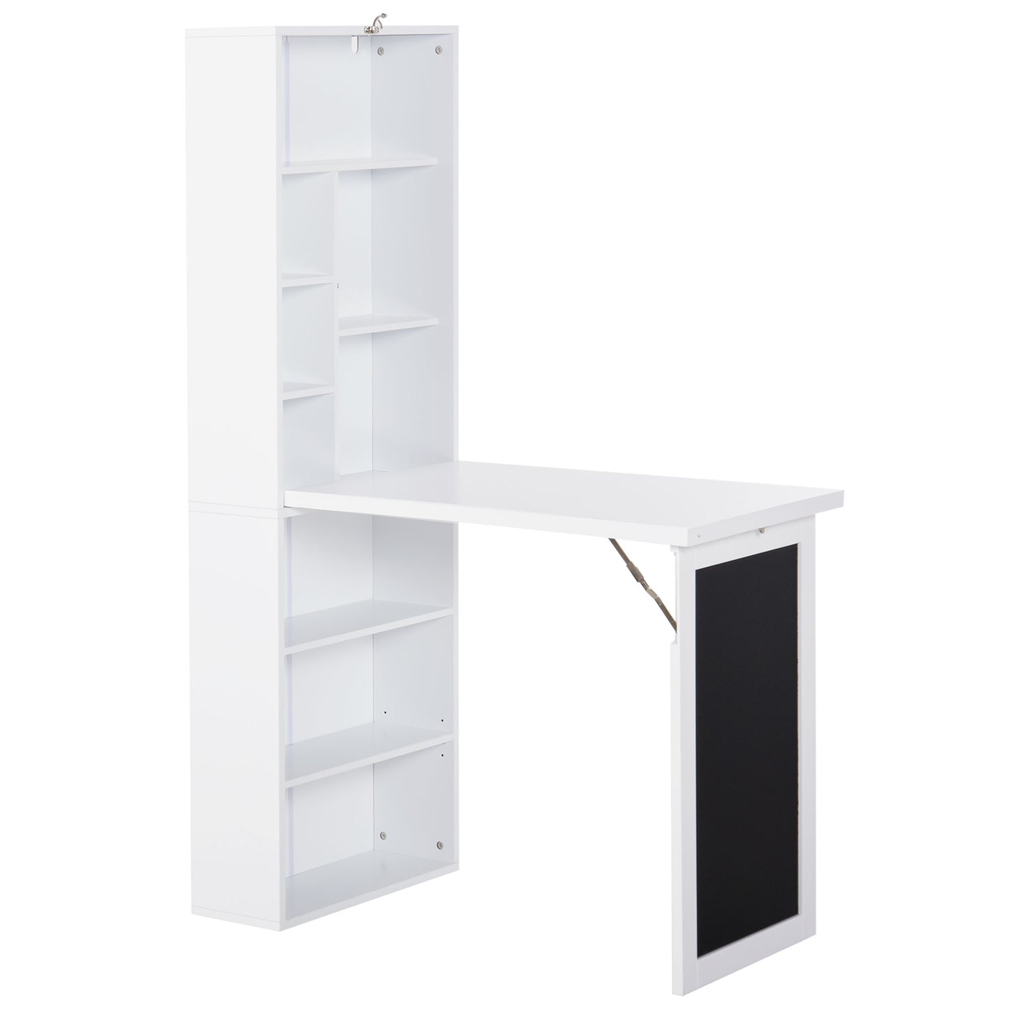 Fold-out Convertible Writing Desk Wall Mount Cabinet with Blackboard and Side Shelf Multi-Function Home Office Workstation, White, HOMCOM, 1