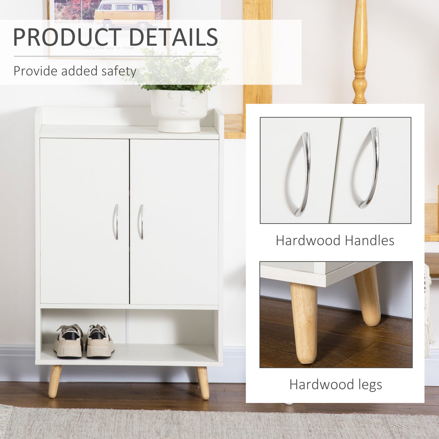 Modern Shoe Cabinet Storage Organizer with Doors and Shelves for Hallway & Entryway, 60L x 30W x 92Hcm, White, HOMCOM, 6