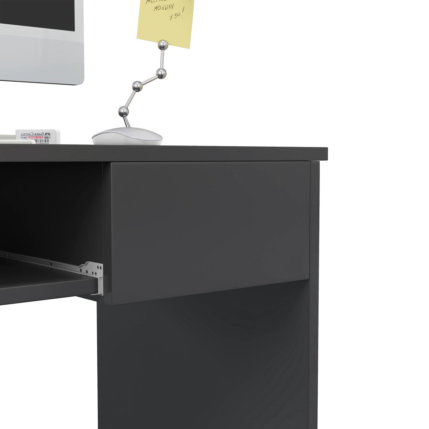 Compact Computer Desk with Keyboard Tray and Drawer, Study Desk, Writing Desk for Home Office, Grey, HOMCOM, 9