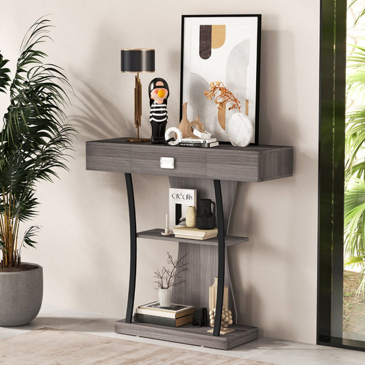 T-Shaped Console Table for Small Space-Grey, Costway, 2