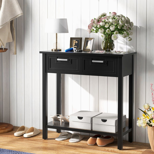 Modern Console Table 2 Drawer with Shelf-Black, Costway, 2