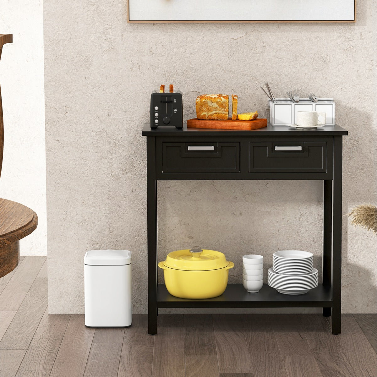 Modern Console Table 2 Drawer with Shelf-Black, Costway, 3