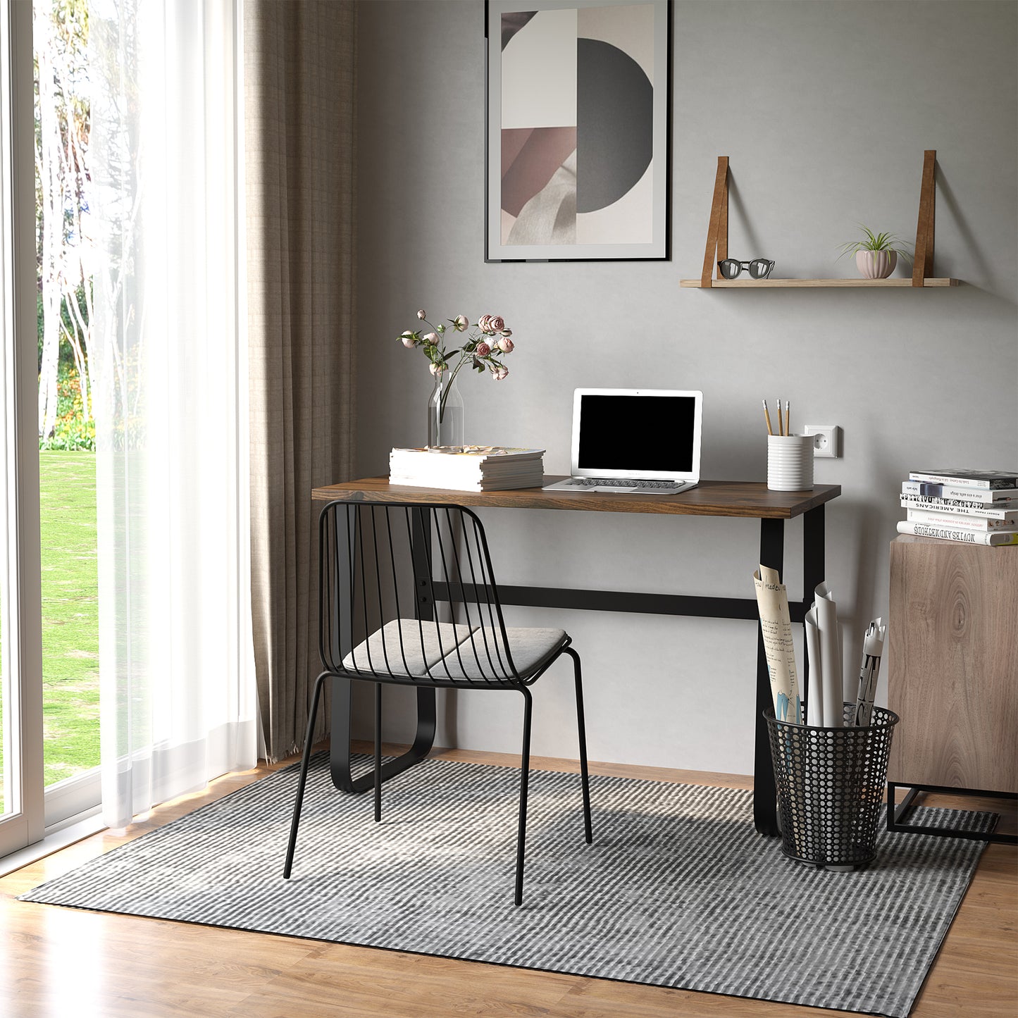 Computer Desk, Small Home Office Desk, Industrial Study Workstation with Metal Frame, 115 x 58 x 74.5cm, Rustic Brown and Black, HOMCOM, 2