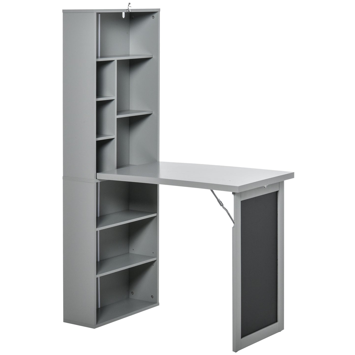 Folding Convertible Desk with Blackboard Multi-function Computer Office Workstation Side Shelf for Home Office, Grey, HOMCOM, 1