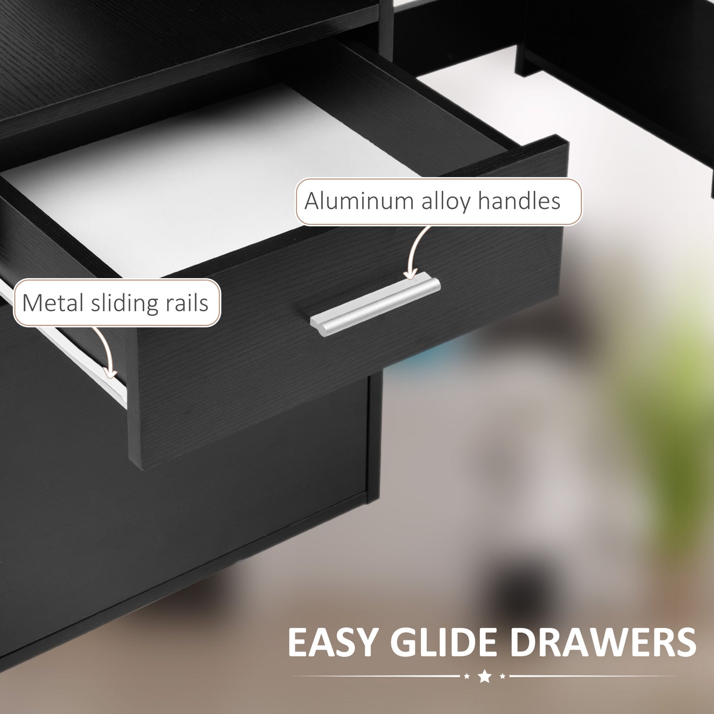 Computer Desk with Drawers and Storage Shelves, Reception Desk, Study Workstation for Home Office, 137 x 55 x 92cm, Black, HOMCOM, 6