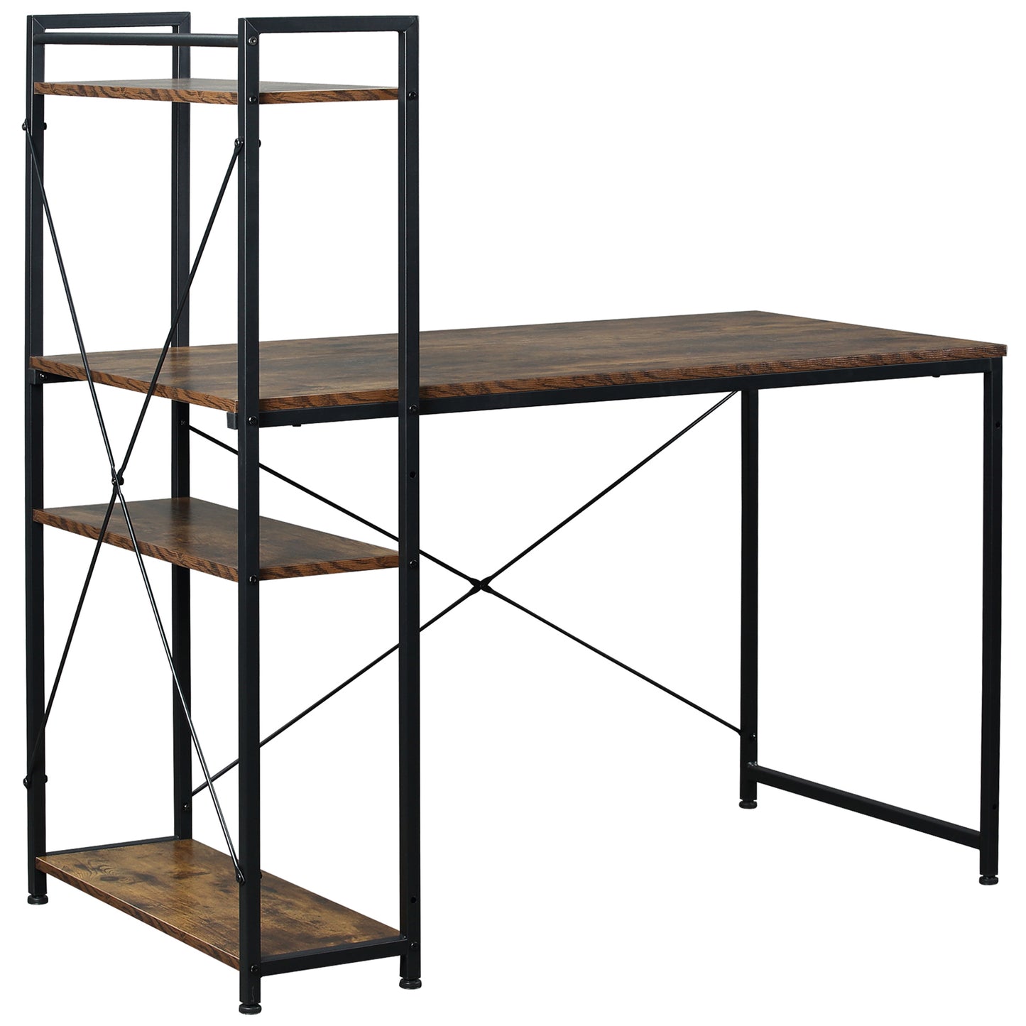 Reversible Computer Desk with Storage Shelves on Left or Right, Industrial Reversible Writing Desk for Home Office, Study, Easy Assembly, 120 x 64 x 121cm, Rustic Brown and Black, HOMCOM, 1