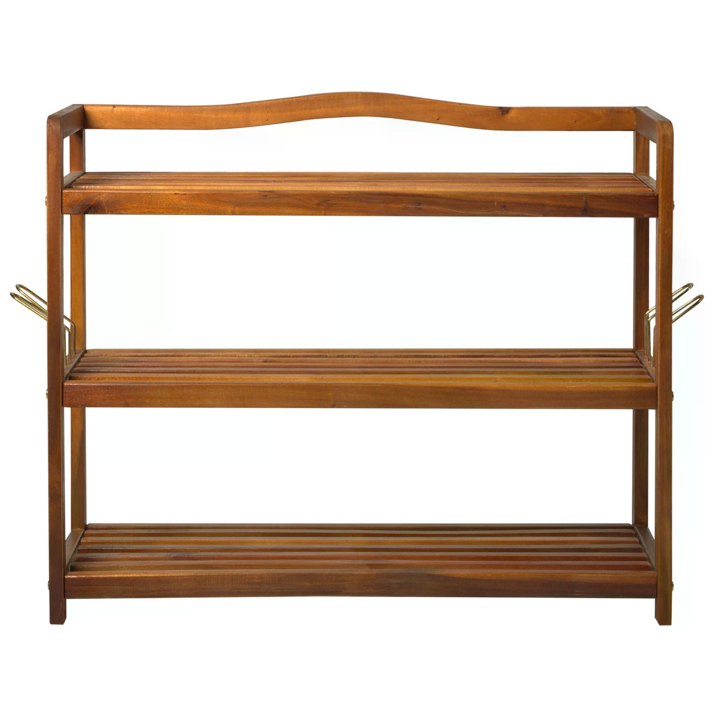 3-Tier Shoe Rack, Acacia Wooden Shoe Storage Organiser with 2 Hangers, Holds up to 12 Pairs, for Entryway, Living Room, 74 x 26 x 62 cm, Teak, HOMCOM, 7