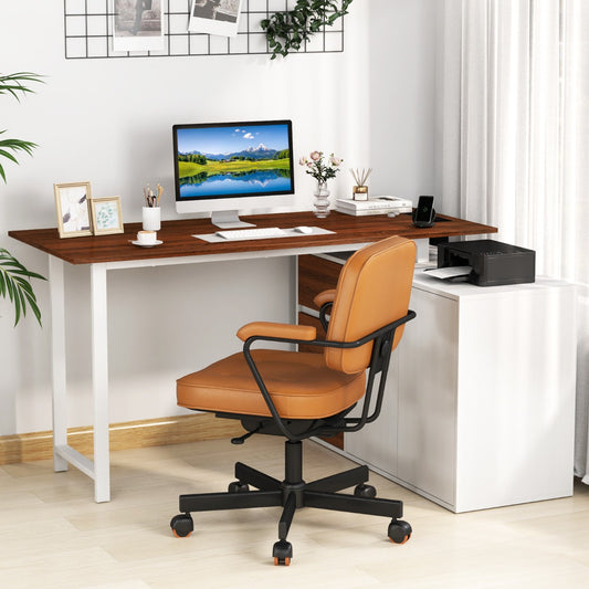 L-Shaped Desk with File Cabinet and Power Outlet-Natural and White, Costway, 2