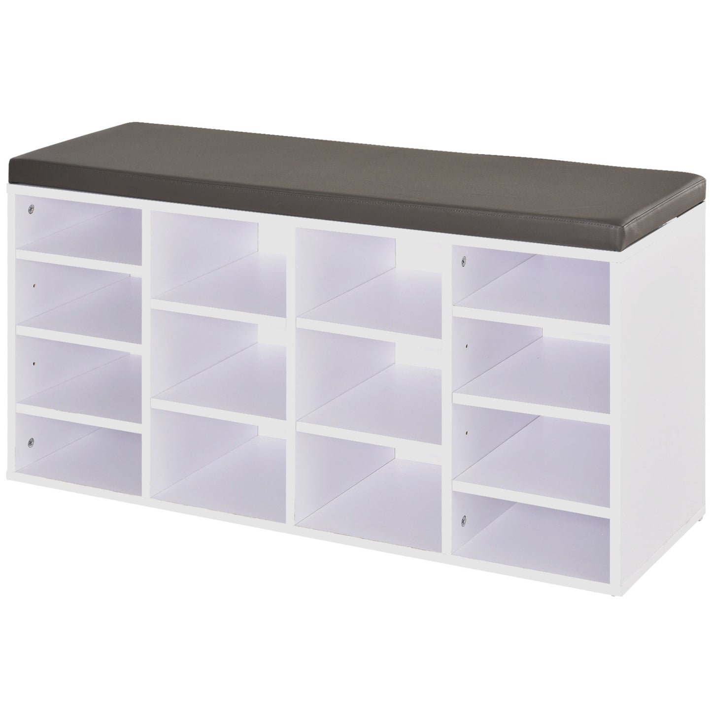 Multi-Storage Shoe Rack w/ 14 Compartments Cushion Moving Shelves Solid Frame Foot Pads Home Office Tidy Organisation Boots Trainers White, HOMCOM, 2