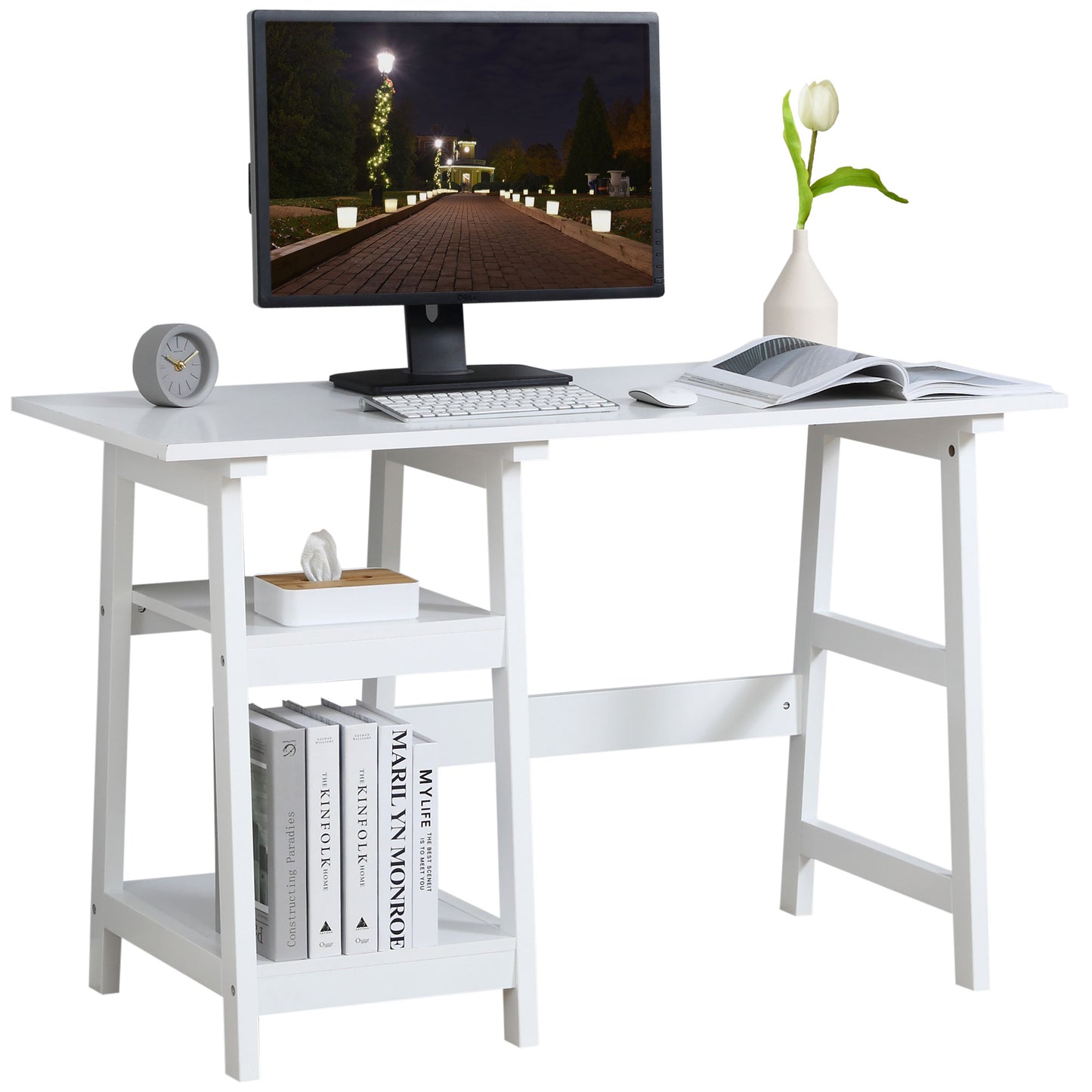 Compact Computer Desk with Storage Shelves, Study Table with Bookshelf, PC Table Workstation for Home Office, Study, Easy Assembly, 120 x 51cm, White, HOMCOM, 1