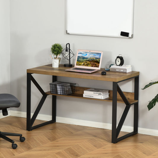 Computer Desk Writing Desk Home Office PC Laptop Workstation with Storage Shelf 120 x 60 x 76cm Black Brown Wood Effect, HOMCOM, 2